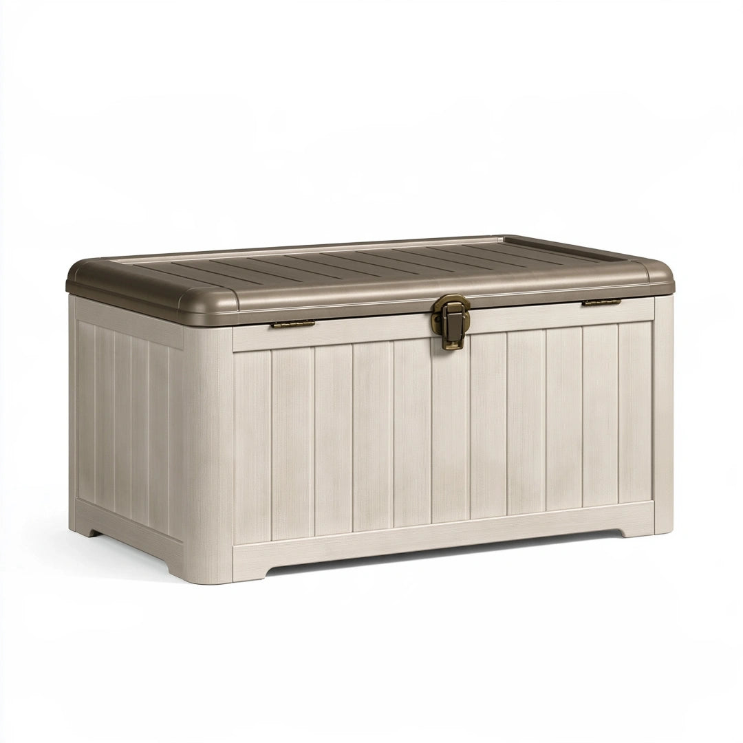 Aufbewahrungsbox 120 x 60 x 58 cm Kunststoff Beige Braun mit Deckel fü – RENQAVIX