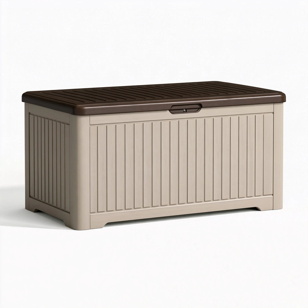 Garten-Aufbewahrungsbox 120 x 56 x 63 cm aus Kunststoff Beige/Braun mit Deckel