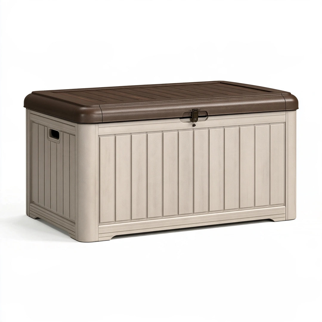 Aufbewahrungsbox 120 x 60 x 64 cm Kunststoff Taupe Braun für Garten mit Deckel