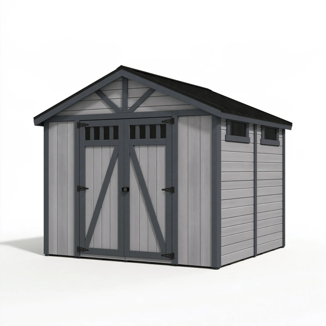 Gartenhaus 213 x 131 x 202 cm aus Kunststoff Grau Anthrazit mit Doppeltür im Landhausstil