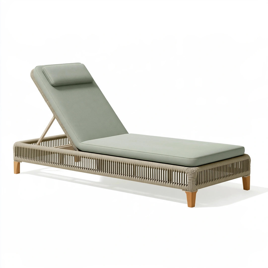 Gartenliege 200 x 75 cm mit Seilgeflecht in Salbeigrün und Beige verstellbar