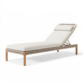 Sonnenliege 200 x 70 x 85 cm mit Holzgestell Seilgeflecht und cremefarbener Auflage verstellbar