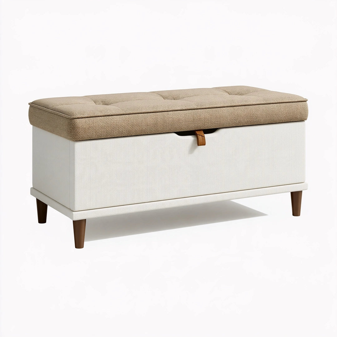 Sitzbank 100 x 40 x 48 cm Textil Beige Weiß mit Stauraum Modern