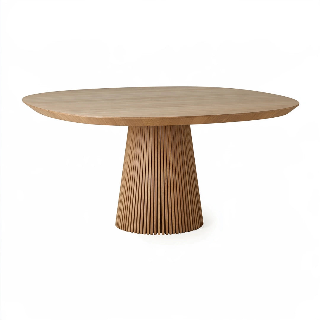 Esstisch 160 x 100 x 75 cm aus Holz in Natur - ovaler Tisch mit Lamellensockel